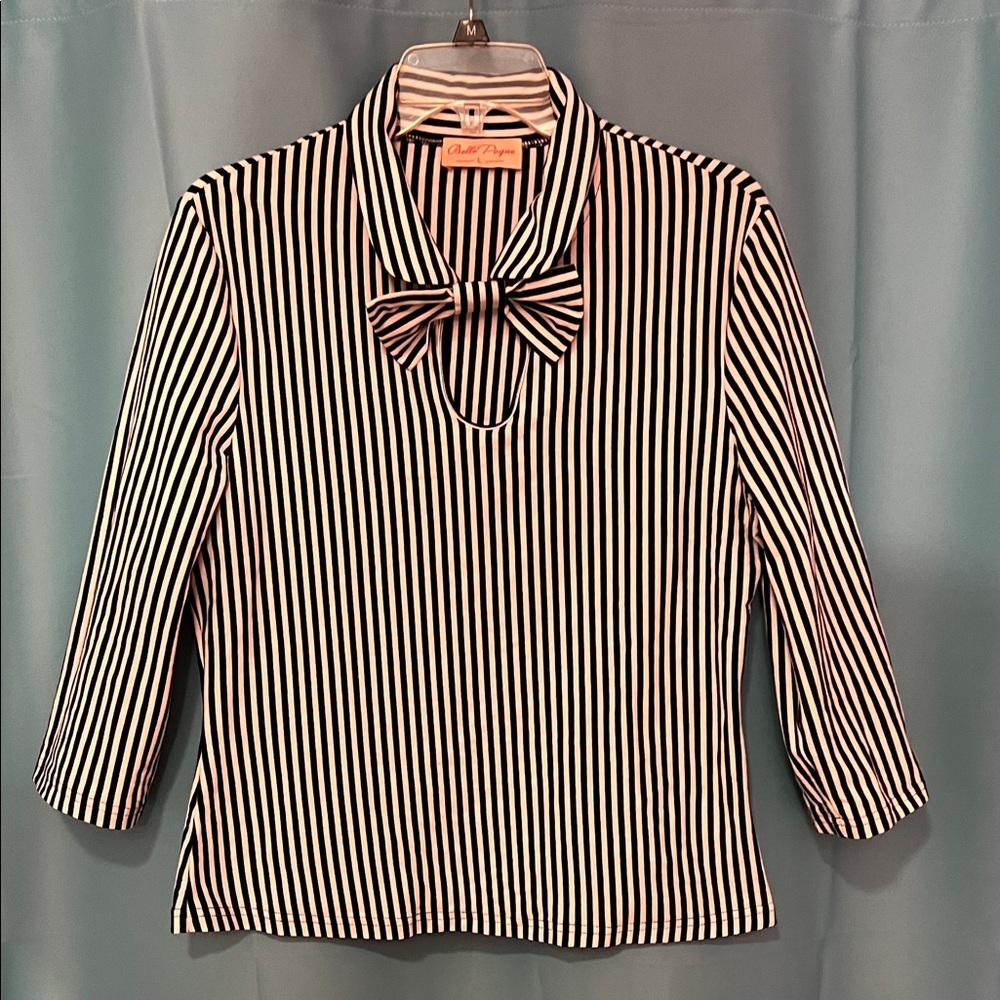 Belle Poque Charming Striped Blouse with Bow Accent size Lg